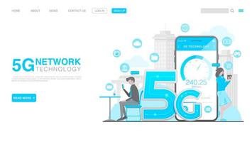 5G Network Wireless Technology Concept. Landing Page in Flat Style. Vector EPS 10