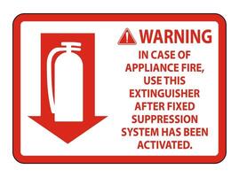 Warning In Case of Appliance Fire Sign on white background vector