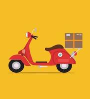 red Logistics and delivery scooter vintage style trendy background, vector Illustration