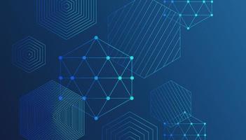 Abstract geometric composition with decorative hexagons on blue background. vector