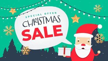 Oferta especial banner de venta de navidad con santa claus. vector