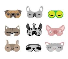 Children sleep masks in animal designs on white background vector