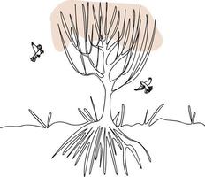 The tree is drawn in line art vector