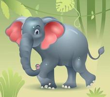 Elephant walking in the jungle. Baby elephant looking for mom. Elephant walks. Vector illustration