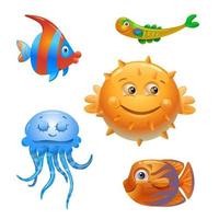 Vector fish on a white background. Cartoon fish characters. Isolated fish on a white background. Sea fish. Vector illustration