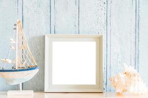 Vintage wood Blank photo frame with summer concept design