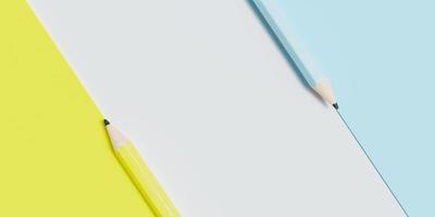 Blue, yellow and white striped pencil background with copy space, 3d render photo