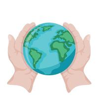 Earth day illustration. Open hands holding mother Earth vector