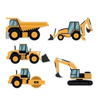 Set of heavy construction and mining machinery vector