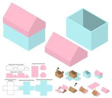 diseño de plantilla troquelada de embalaje de caja. Maqueta 3d vector