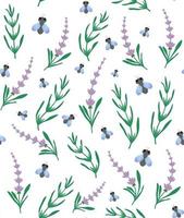 lavanda y mosca de patrones sin fisuras. Fondo floral e insecto. perfecto para papel tapiz, fondo, textil, tela, papel de regalo. vector