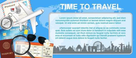 time to travel with airplane and travel object vector