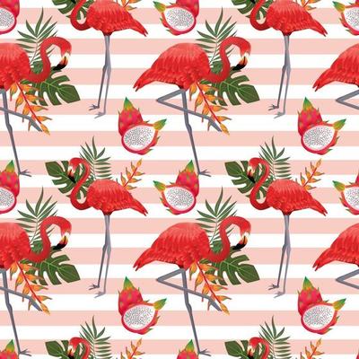 tropical seamless pattern with flamingos