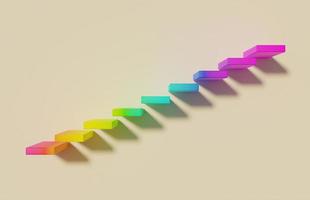 Floating stairs with rainbow hsl color on yellow background with soft shadow, 3d rendering