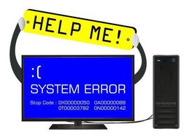 broken desktop computer error screen with help me banner vector