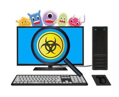 desktop computer with virus computer scanning vector