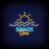 Beach Time Neon Signs Style Text Vector