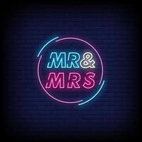 Mr and Mrs Neon Signs Style Text Vector