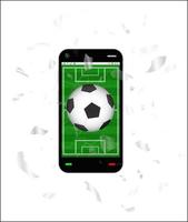 Smartphone de pantalla rota con un campo de fútbol y fútbol soccer vector