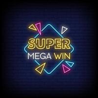 super mega win letreros de neón estilo vector de texto