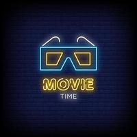 Movie Time Neon Signs Style Text Vector