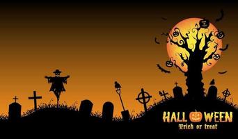 halloween zombie hand on grave with dead tree vector