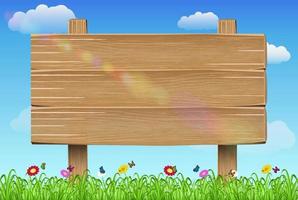 wood board sign on grass and butterfly with sky vector