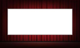 white movie screen with red curtain background vector