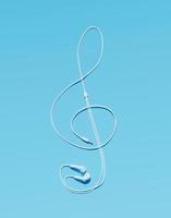 Headphones with cable making the shape of the treble clef on blue background, 3d rendering photo
