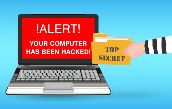 laptop computer hacked and stolen  data by hacker vector