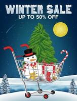 winter sale christmas decorative in shopping cart vector