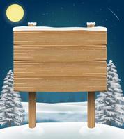 wood board sigh with christmas night winter lake vector