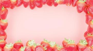 Red banner with strawberries on the edges, 3d rendering