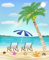 relax beach chair on a sea sand beach vector