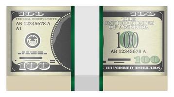 Paquete de billetes de 100 dólares sobre un fondo blanco. vector