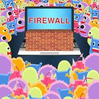 computadora portátil con firewall proteger contra virus vector