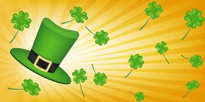 st.patrick's hat with four leaf clover floating vector