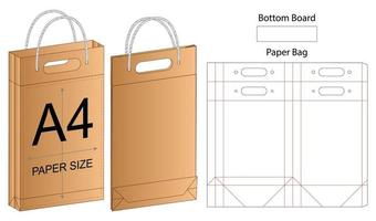 Diseño de plantilla troquelada de embalaje de bolsa de papel. Maqueta 3d vector