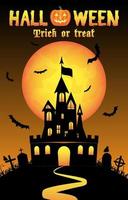 Halloween background with old castle in graveyard vector