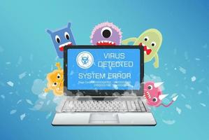 Computadora portátil rota con detección de virus vector