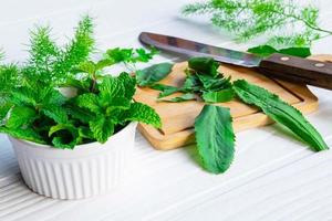 Close-up of fresh herbs for cooking photo