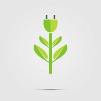 Power plug green two colors ecology emblem or logo. Vector illustration