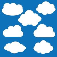 Cloud vector icon set white color on blue background. Sky flat illustration collection for web. Vector illustration