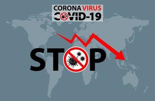 texto pare la señal de advertencia coronavirus covid 19 en el mapa de la tierra vector