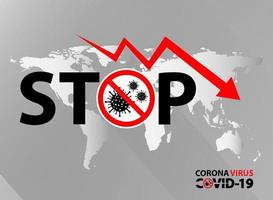 Text stop warning sign coronavirus covid 19 on on map earth vector