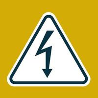 High Voltage Sign. Danger symbol. Black arrow isolated in white triangle on yelow background. Warning icon. Vector illustration