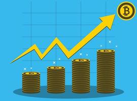 Gráfico de crecimiento del concepto de bitcoin de negocios en la medalla de fondo bitcoin ilustrador vectorial. vector