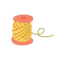 A spool with yellow threads on a white background. Vector illustration in flat style