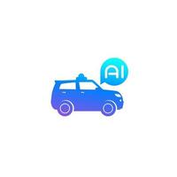 autonomous car, suv with AI icon vector