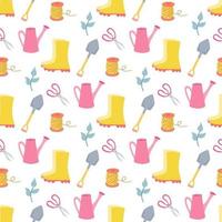 Garden tools, vector seamless pattern on white background in flat style